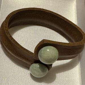 Brown Leather Bracelet with Stone Accents